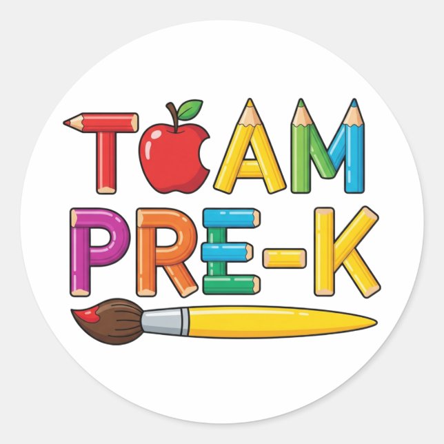 Team Pre-K Colorful School Classic Round Sticker (Front)