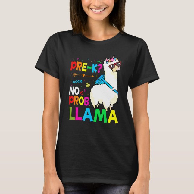 Team Pre K Teacher Rainbow No Prob Llama 100th Day T-Shirt (Front)