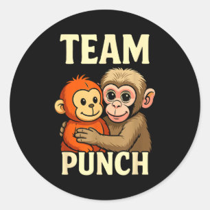 Team punch baby monkey and plush toy meme classic round sticker
