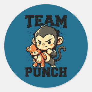 Team punch tough baby monkey plush toy meme classic round sticker