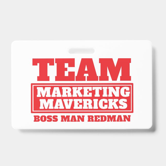 Team red personalised name team building badge ID badge (Front)