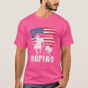 Team Roping  Roper Usa American Flag Header Heeler T-Shirt