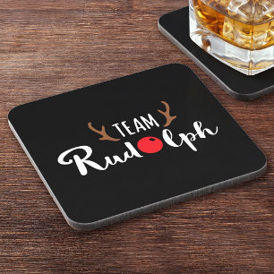 Team Rudolph Cute Reindeer Antlers - Home Bar Coaster