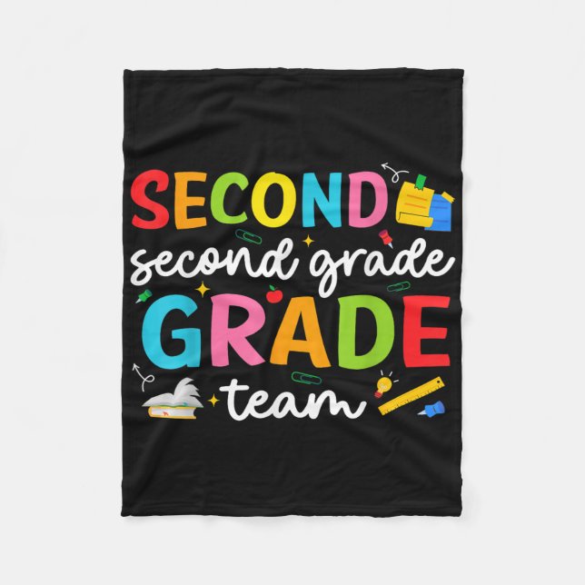 Team Second Grade 2nd Grade Teacher Squad Back To  Fleece Blanket (Front)