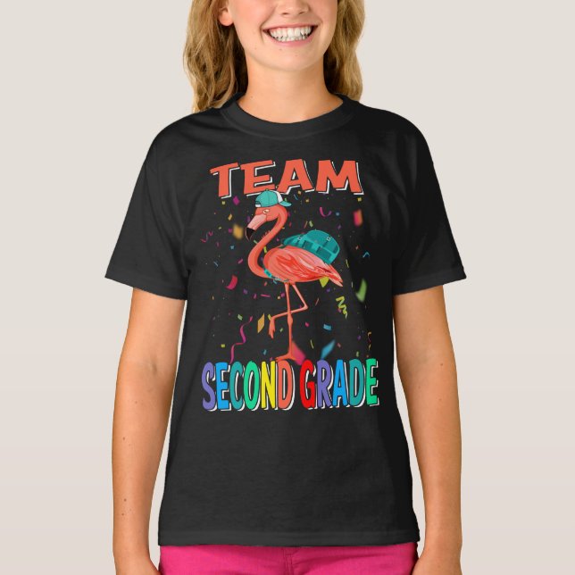 Team Second Grade Flamingo Back To School T-Shirt (Front)