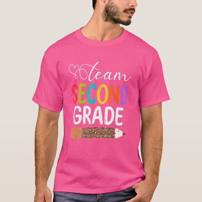 Team Second Grade Leopard Pencil 2nd Grade Teacher T-Shirt (Front)