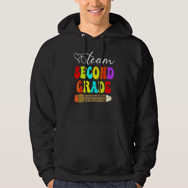Team Second Grade Leopard Pencil Back To School Te Hoodie (Front)