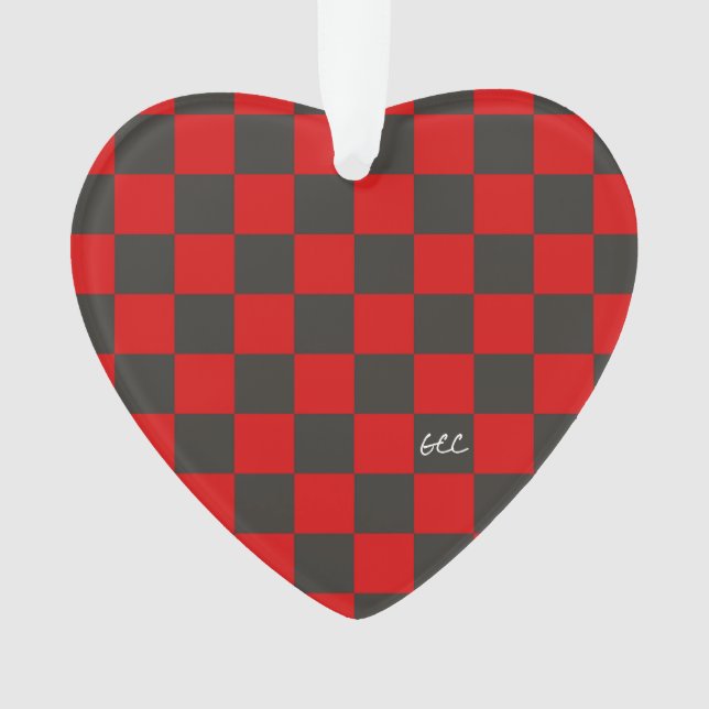 Team Spirit Chequerboard INITIALS School Heart Fun Ornament (Front)