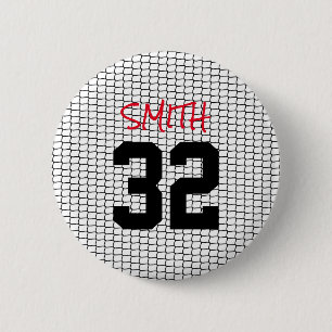 Team Spirit Custom Name Number Net Red Black White 6 Cm Round Badge