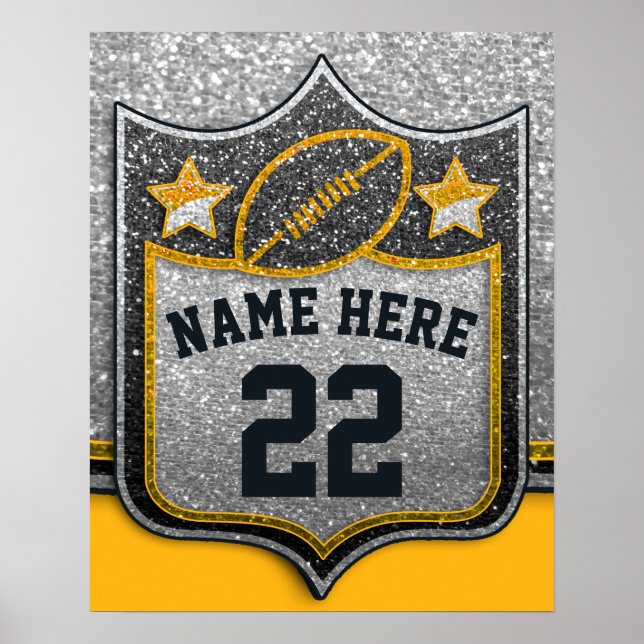 Team Sports Black & Gold Glitter College Football Poster (Front)