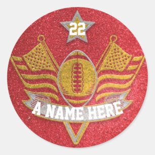 Team Sports Red & Gold Glitter College Football  Classic Round Sticker
