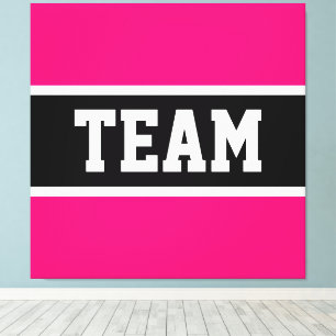 TEAM Sporty Athletic Bright Pink Black Stripes Canvas Print