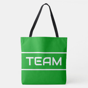 TEAM Sporty Fun White Text Stripes On Bright Green Tote Bag