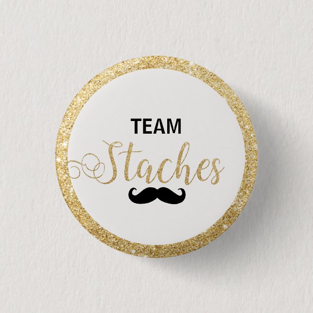 Team Staches Gender Reveal Baby Shower Favour Game 3 Cm Round Badge (Front)