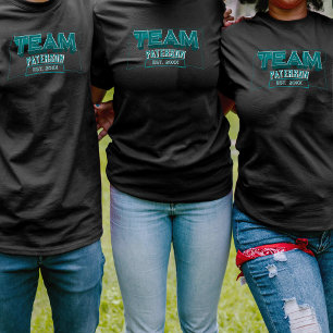 Team Teal Family Crew Custom Name Sports Black T-Shirt