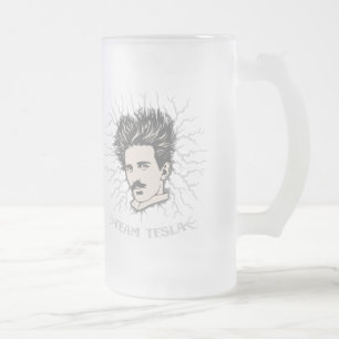 Team Tesla Static Hair Frosted Glass Beer Mug