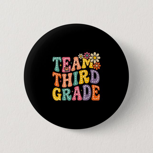 Team third grade groovy 3rd grade back to school 6 cm round badge (Front)