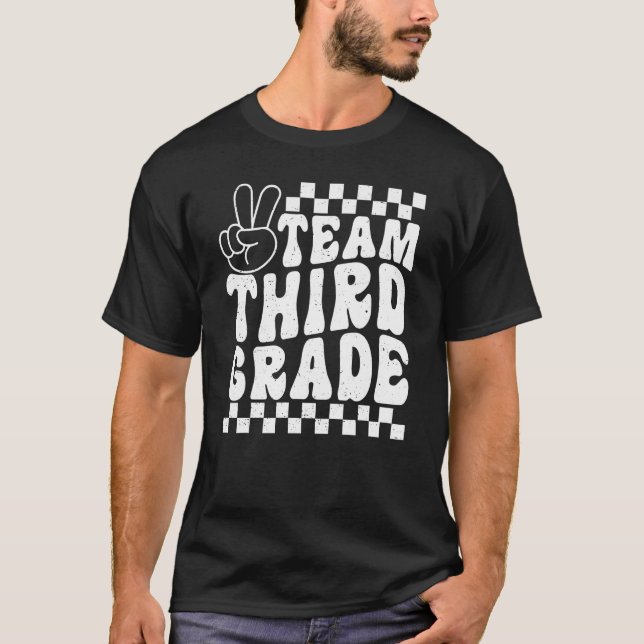 Team Third Grade Peace Hand Groovy First Day Of Sc T-Shirt (Front)
