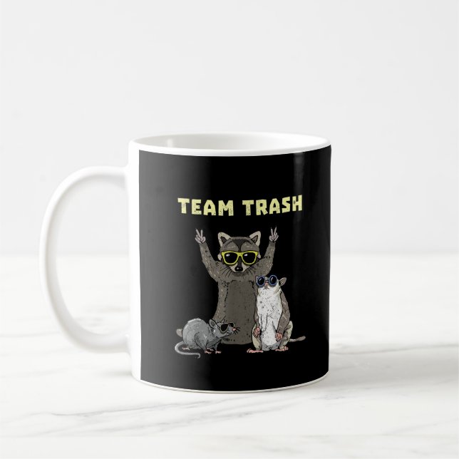 Team Trash Opossum Racoon Rat, Funny Animals Garb Coffee Mug (Left)