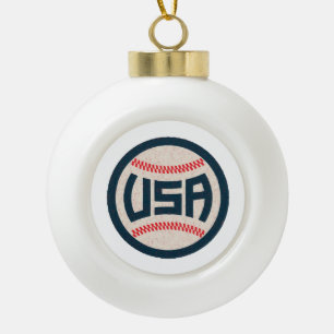 Team USA Baseball Ceramic Ball Christmas Ornament