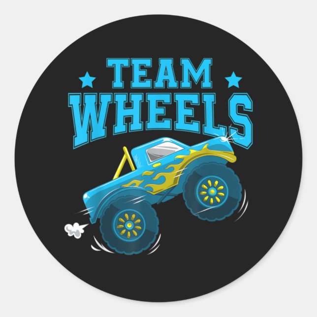 Team Wheels Truck Boy Gender Reveal Family Party Classic Round Sticker (Front)