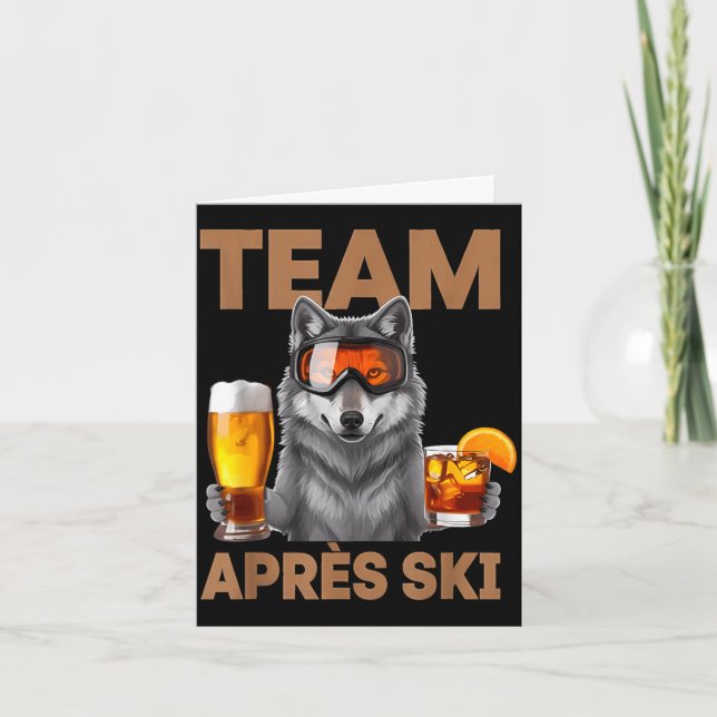 Team wolf drinking beer cocktail winter vacation card (Front)