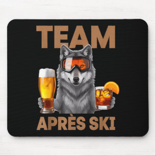 Team wolf drinking beer cocktail winter vacation mouse pad