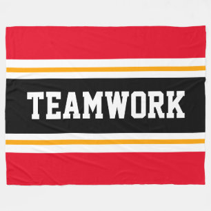 TEAMWORK Athletic Bright Red Black White Stripes Fleece Blanket