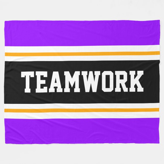 TEAMWORK Athletic Purple Black White Stripes Fleece Blanket (Front (Horizontal))