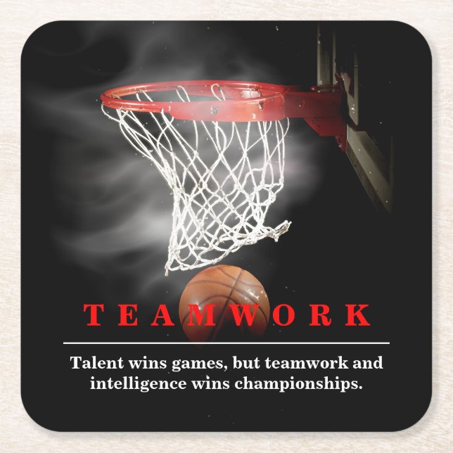 Teamwork Basketball Motivational Inspirational Square Paper Coaster (Front)