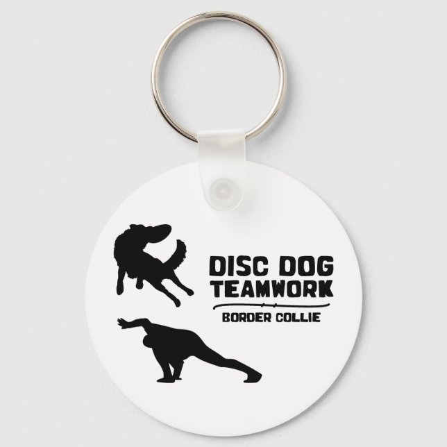 Teamwork Border Collie Disc Dog Keychain (Front)