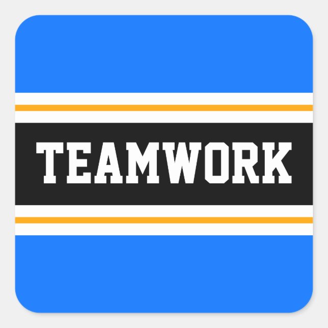 TEAMWORK Bright Blue Black White Racing Stripes Square Sticker (Front)