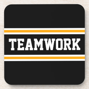 TEAMWORK Bright Orange Black White Racing Stripes Coaster
