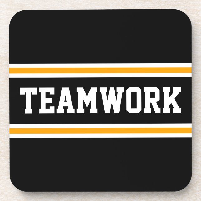 TEAMWORK Bright Orange Black White Racing Stripes Coaster (Front)