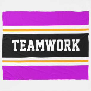 TEAMWORK Bright Pink Black White Racing Stripes Fleece Blanket
