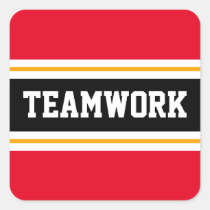 TEAMWORK Bright Red Black Orange Racing Stripes Square Sticker