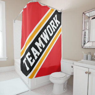 TEAMWORK Bright Red Yellow Black Racing Stripes Shower Curtain