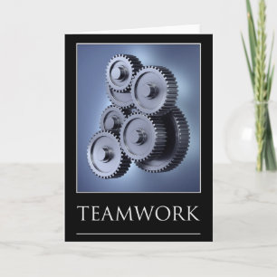 Teamwork concept with gear wheels card