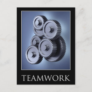 Teamwork concept with gear wheels postcard