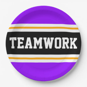 TEAMWORK Cool Bright Purple Orange Racing Stripes Paper Plate
