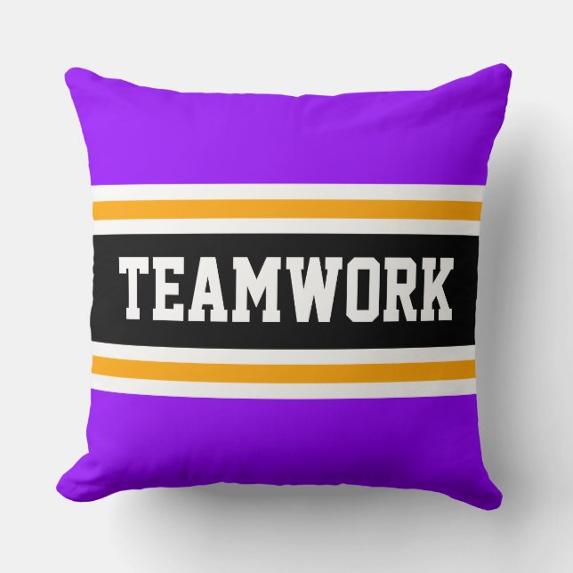 TEAMWORK Fun Purple Black White Racing Stripes Cushion (Front)