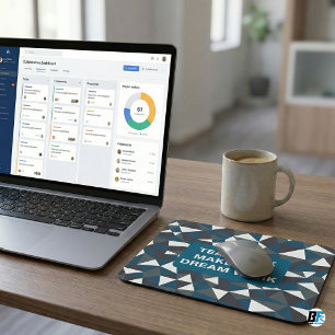 Teamwork Makes The Dream Work   Modern Blue Geomet Mouse Pad