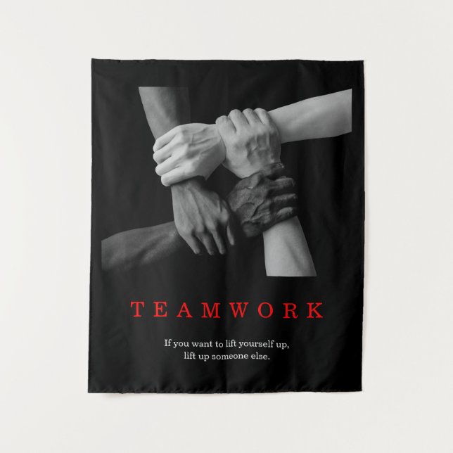 Teamwork Motivational Inspirational Quote Hands Tapestry (Front)