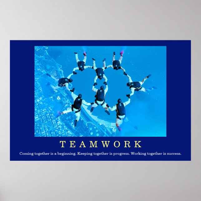 Teamwork Motivational Quote Skydiving Poster (Front)