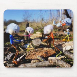 Teamwork of Fubby figurines on a woodworking proje Mouse Pad
