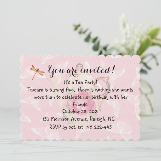 Teapot and Butterflies Invitation (Standing Front)