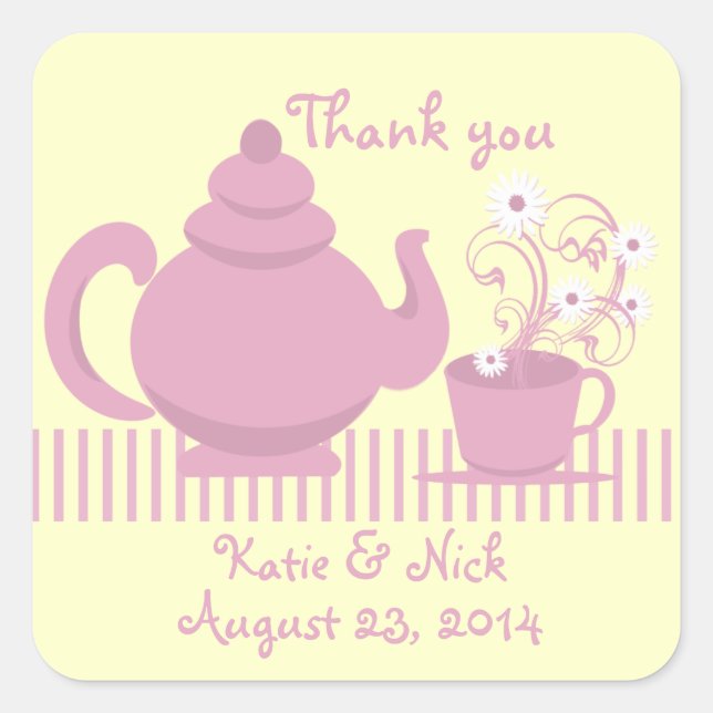 Teapot and Daisies Pink Square Sticker (Front)