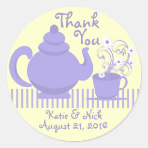 Teapot and Daisies Purple Classic Round Sticker