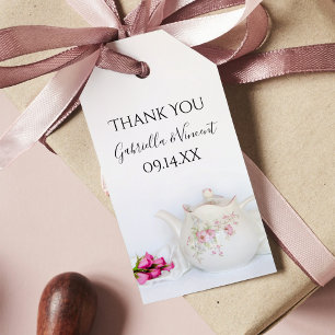 Teapot and Pink Roses Wedding Favour Tags