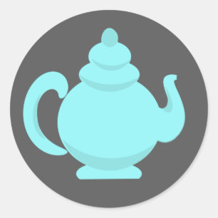 Teapot Aqua and Grey Classic Round Sticker